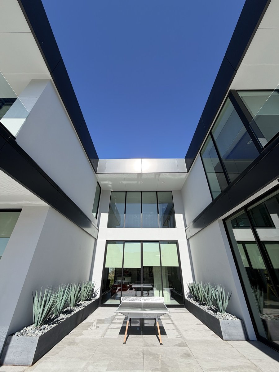 Modern Las Vegas home with courtyard glass walls after professional window cleaning