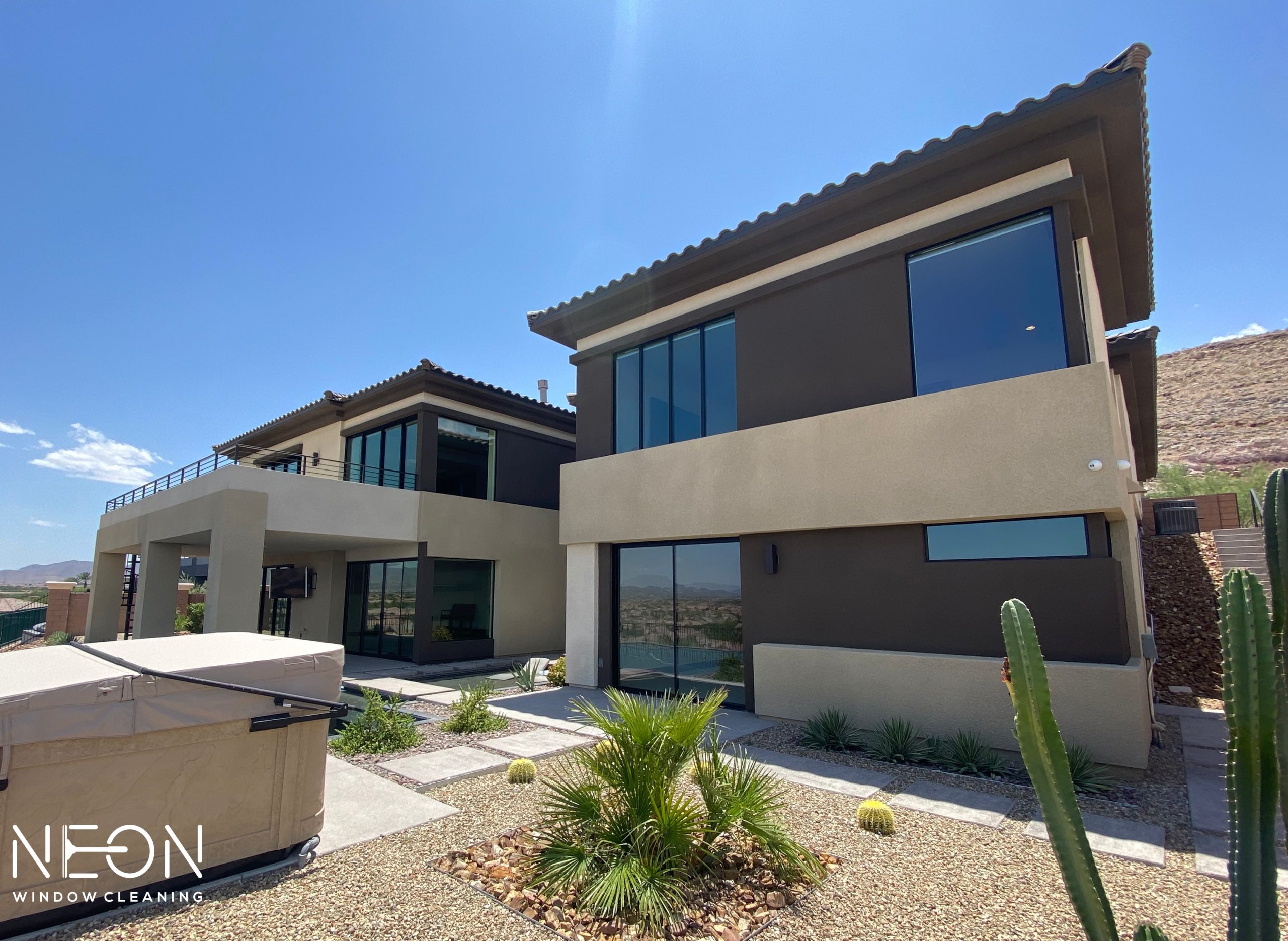 Multi-story hillside home in Summerlin after exterior window cleaning